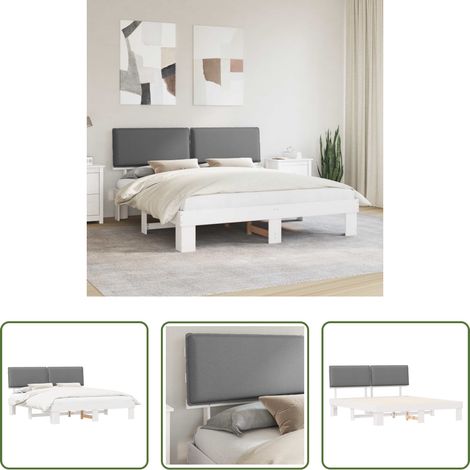 Holzbett -  Bettgestell mit gepolstertem Kopfteil Hellgrau 180 x 200 cm (1/5)