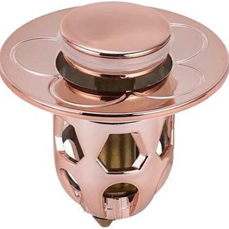 Bouchon de vidange universel pour lavabo, bouchon de vidange en acier inoxydable, filtre de vidange à ressort pour lavabo (or rose) 1 pièce (1/3)
