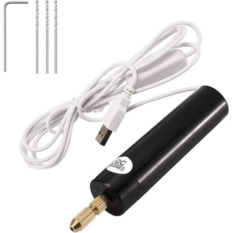 Mini perceuse à résine portable USB pour la fabrication de bijoux, kit d'étau électrique avec 3 forets (noir) (1/5)