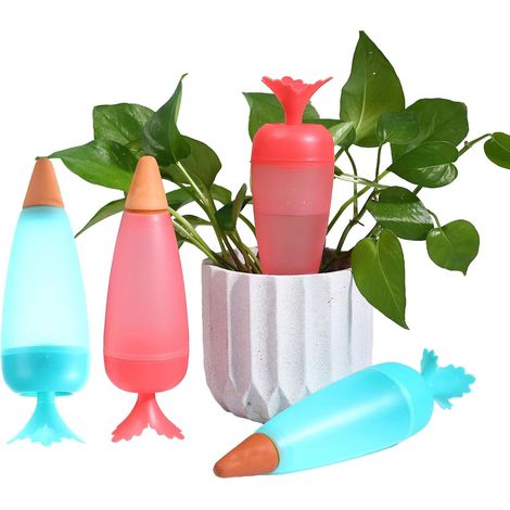 Lot de 4 arrosoirs globes, irrigation automatique, plastique PP, fond terre cuite, plantes intérieur extérieur (1/5)