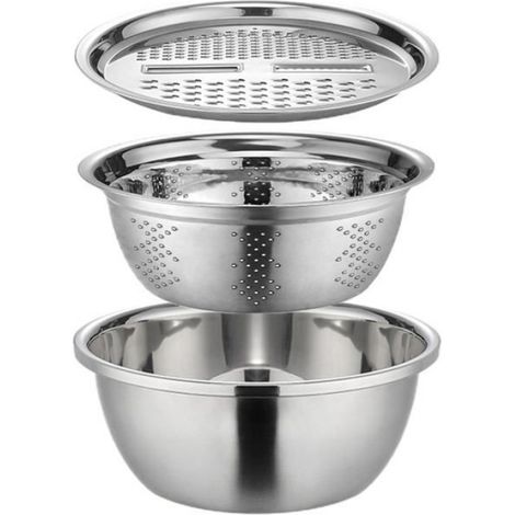 Bols Inox Multifonctions - 1 Set, Passoire et Râpe, Essoreuse Salade pour Cuisine Cuneary (1/5)