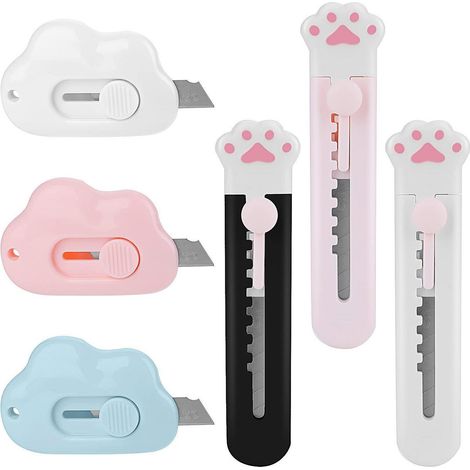 6 pièces mini cutter, couteau utilitaire rétractable avec design patte de chat