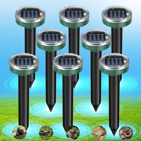 Lot 8 Répulsifs Solaires Anti Taupes Detaupeur Ultrason Étanche IP65 Répulsif Taupes Efficace Taupes Campagnols Serpents etpour Cour (1/4)