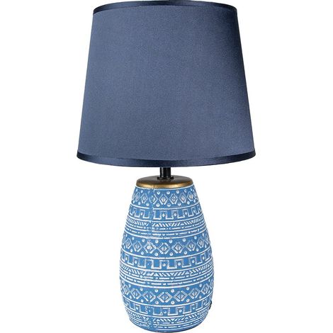 Lampe de Table en Céramique Bleu et Blanc Lampe de Bureau Style Rural Ø 20 x 35 cm - PANGIVO