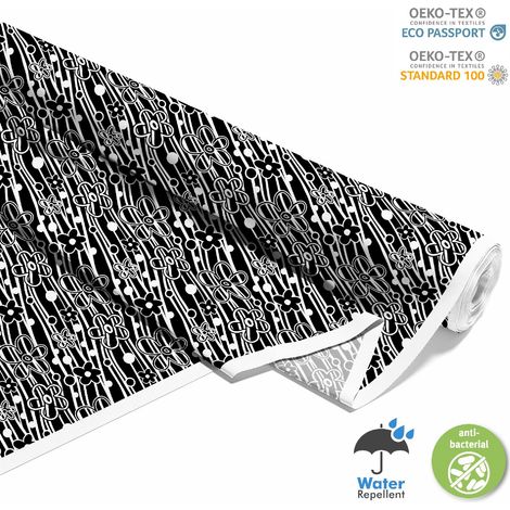 OUTDOOR DEKOSTOFFE OXFORD - Motiv Schwarz-weiß gezeichnete Blumen