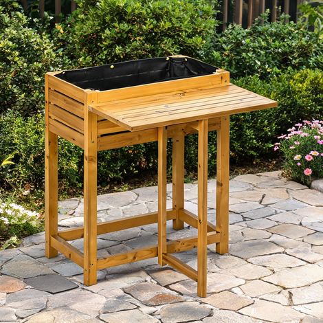 Jardinière surélevée en bois massif avec plan de travail (1/5)