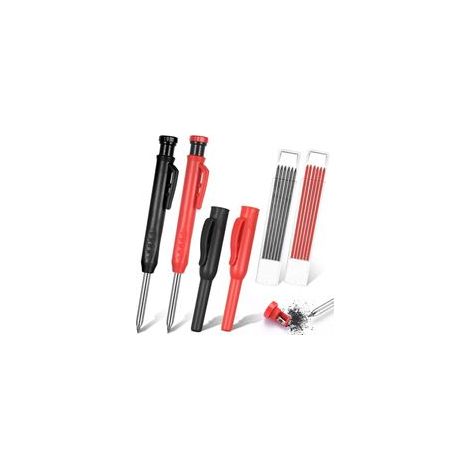 2 PcsCrayon de Chantier Professionnel, Crayon Charpentier Traçage avec 12 Mines Recharges de Crayons de Charpentier 2,8mm, Crayons Charpentiers Marqueur à Trou Profond pour Menuiserie Construction (1/5)