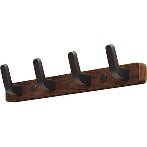 Appendiabiti da parete con ganci, ripiano portaoggetti, 45 x 3 cm, appendiabiti in legno, finitura noce, 5 ganci, colore: noce (1/5)