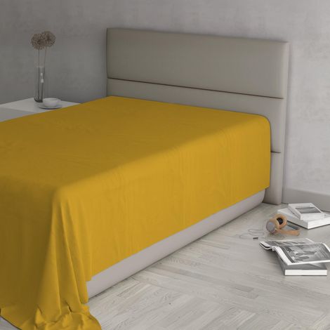 Lenzuolo Sopra MAX COLOR Singolo 150x300 cm, 100% Cotone Made in Italy – Lenzuola Letto Singolo in Tinta Unita - SENAPE (1/5)