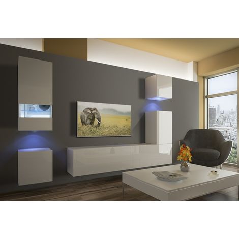 Ensemble meuble TV NEXT 19 AN19-18W-HG2-1B blanc brillant 256 cm (1/2)