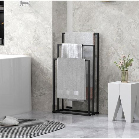 Portasciugamani da terra in acciaio nero con 3 barre 45 x 21,5 x 85 cm (1/5)