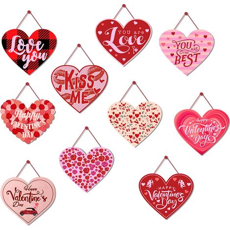 Panneau Porte Saint-Valentin - Motif Coeur Rouge - Texte Imprimé Happy Valentine's Day - Décoration Murale pour Porte d'Entrée - 1 Pièce (1/5)