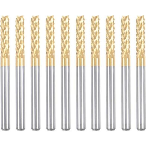 Fraises à graver en carbure de titane, 10 pièces, fraises CNC pour machine PCB, tige de 3 mm, revêtement en titane (1/4)