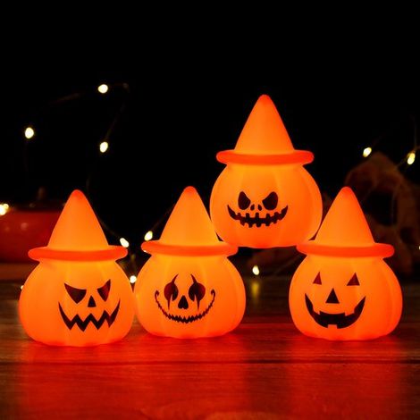 4 Stück Halloween-Kürbislampenhalter,gruselige leuchtende Kürbislichter aus Kunststoff,LED-Steckdosenleuchten für den Innen- und Außenbereich (1/2)