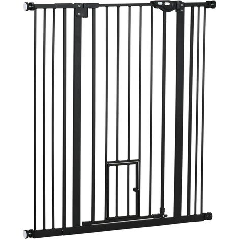 Barrera de seguridad para animales puerta batiente 74-101 x 104,1 cm cierre automático seguro moderno de acero negro 210007438 (1/5)