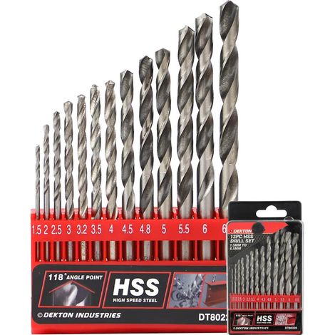 Neilsen 13pc Hss Steel Drill Set Metric Metal Wood Plastic 1.5mm - 6.5mm