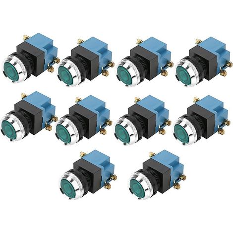 Lot de 10 boutons-poussoirs plats ronds à réarmement automatique, 1NO 1NC, montage 25 mm, LA19-11, vert (1/5)