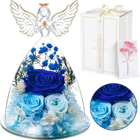 Rose Eternelle Cadeau Femme, Fleur Préservées avec Ange Figurine, Idee Rosee Cadeau pour Elle, Maman Amie Épouse Sœur Mamie, Cadeaux Noel, Saint Valentin, Fete des Meres, Anniversaire (1/5)