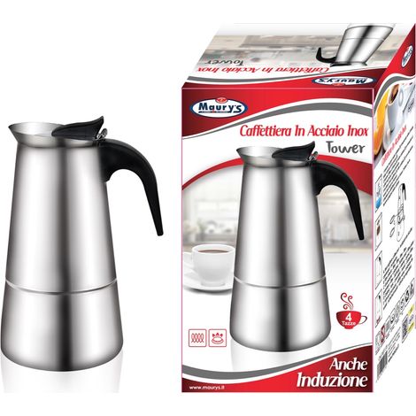 MAURY'S CAFFETTIERA IN ACCIAIO TOWER PER FORNELLO A INDUZIONE (4 TAZZE)