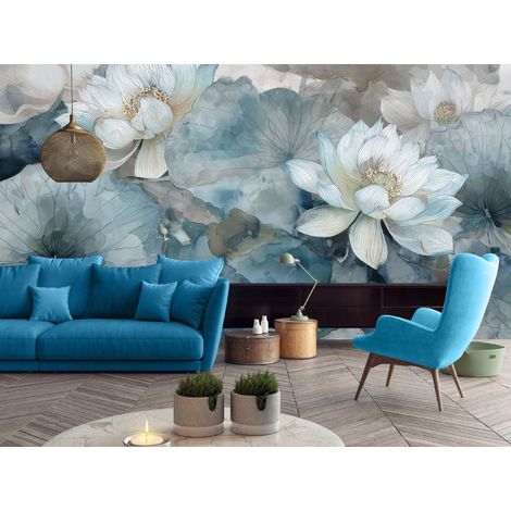 Fototapete Blumen Beton Loft Abstrakt, für Wohnzimmer und Schlafzimmer, 150 x 105 cm – Komplettset inkl. Kleister & Anleitung (1/5)