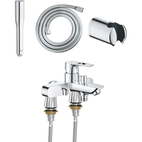 Mitigeur baignoire mécanique GROHE Start Loop avec colonnettes Idro'Flex + Douchette 1 jet + Flexible + Support (1/4)