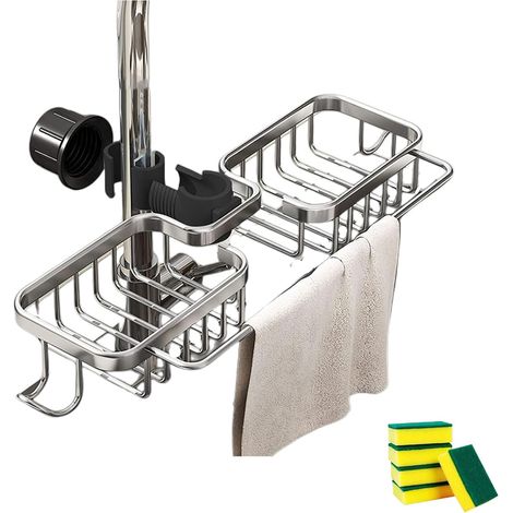 1 Support De Robinet, Aluminium, Double Fente, Crochet, Pour Évier De Cuisine (1/5)
