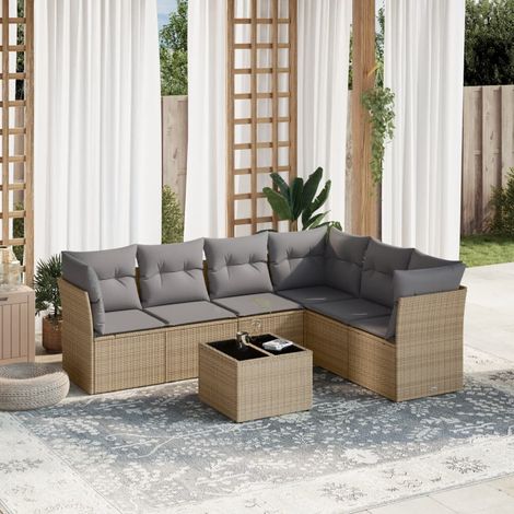 Set sofás de jardín 7 piezas y cojines ratán sintético beige vidaXL (1/5)