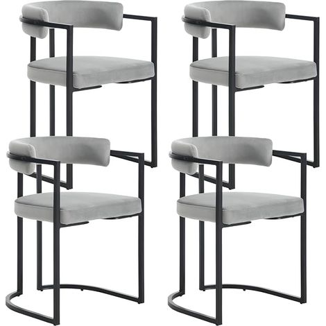 Set di 4 Sedie da Pranzo in Velluto Sedie da Cucina Moderne con Struttura in Metallo Sedie da Salotto per Soggiorno, Grigio