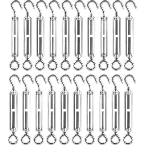 20 Pack M5 Turnbuckle with Hooks and Eyelets, Stainless Steel Cable Tensioner, Clamp Hook Set for Shade Sail, Garden Cable System, Fence Tensioner (1/5)