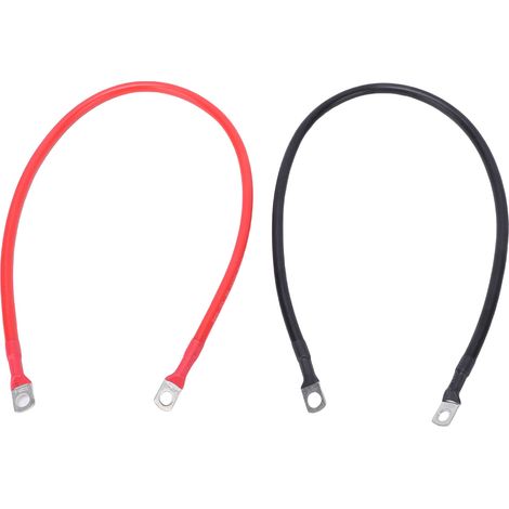 Ortviai Câbles de batterie 6 AWG 24 pouces avec cosses en cuivre étamé 8 mm – Lot de 2, positif/négatif pour solaire, bateau, camping-car