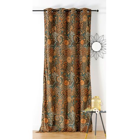 Rideau motif fleur Pendjab - 145x260cm - Abricot (1/3)