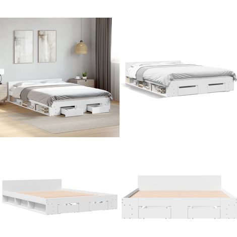 Cadre de lit avec tiroirs sans matelas blanc 160x200 cm - Cadre De Lit - Lit Double - Lit Avec Tiroirs - Meuble De Chambre - Rangement Dans La Chambre - Home & Living (1/5)