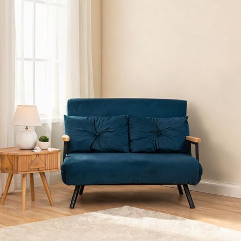 Fauteuil convertible bleu velours avec fonction lit en acier (1/5)