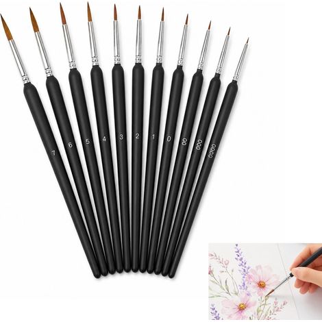 Set de 11 Pinceaux Fins pour Peinture, Pinceaux de Détail Taille 00000 à 7 pour Acrylique, Aquarelle, Modélisme et Figurine, Petit Pinceau Extra Fin pour Peinture au Numéro (1/5)