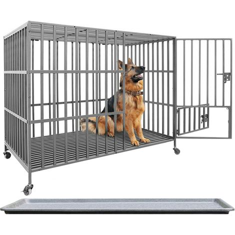 BingoPaw Large Heavy Duty Pet Dog Cage Strong Metal Crate Kennel Playpen with Wheels & Tray, Large 38 inch (1/5)