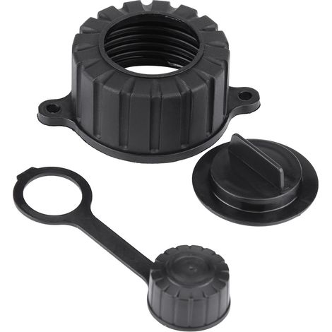 Kit de pièces pour bidon d'essence Gott Rubbermaid : bouchon à vis du bec verseur, joint d'aération arrière et bouchon d'arrêt.