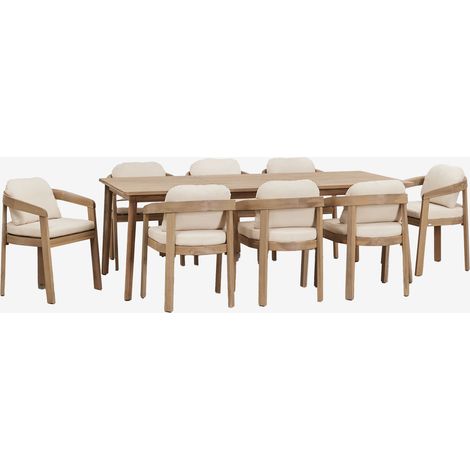 Set tavolo rettangolare 220x100 cm in legno di acacia Kaela e 8 sedie da giardino in legno di acacia Uleno SKLUM (1/5)