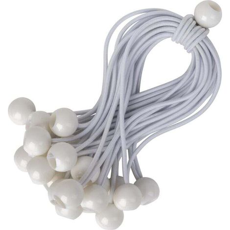 Cordons Élastiques avec Boules Lot de 25 x 15 cm Tendeurs Universels avec Attaches Sangle Elastique Résistant Parfaite pour le Camping, les Bagages & Bâches Blanc (1/4)