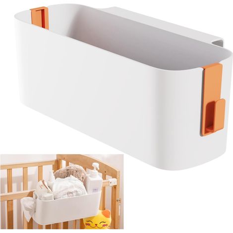 Hängender Aufbewahrungskorb fürs Bett, multifunktionale Hängebox, Nachttischablage mit 2 Haken, Hängetasche mit Haken, Orange (1/5)