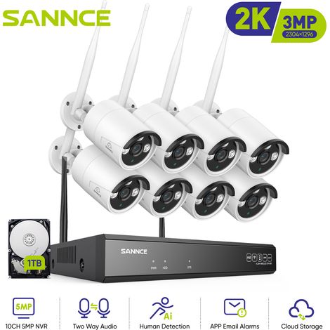 SANNCE Kit Videosorveglianza WiFi 8CH con 8 Wireless Telecamera IP 3MP Intelligenti Microfono Sistema di Sorveglianza Eseterno,1TB (1/5)
