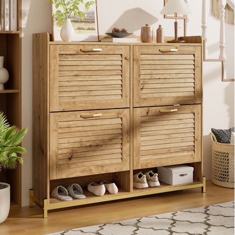 Mueble zapatero con 4 puertas, MDF y metal, 108,5 x 24 x 100 cm DESVIAE (1/5)