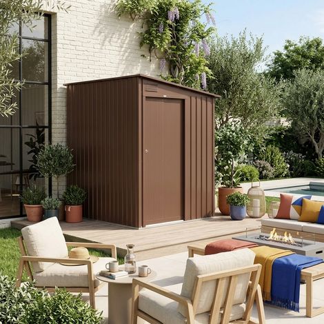 Abri de jardin adossable acier galvanisé 2.91m² avec porte coulissante et kit d'ancrage terracotta - Bray (1/5)