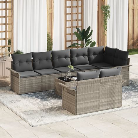 Garden Sofa Set 9 pcs Light Grey Poly Rattan vidaXL (1/5)