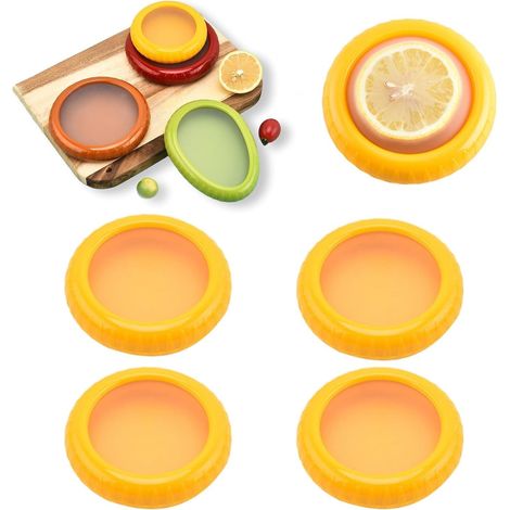 Wiederverwendbare Silikon-Aufbewahrungsbehälter für Obst und Gemüse, 4er-Set, mit Deckeln, zur Aufbewahrung von Zitronen, Tomaten und Gemüse (gelb, 4er-Set)