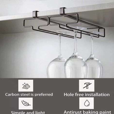 Support Verre A Vin - Sous Armoire - Sans Perçage - Métal - Pour Verres A Pied - Lot De 3 (1/5)