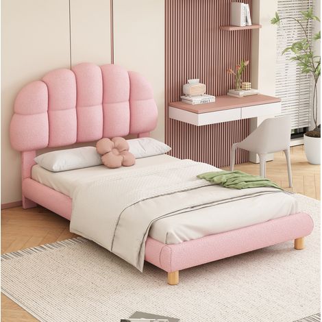 Bett Einzelbett 90x200 Polsterbett Boucle Rosa HAVRYA (1/5)