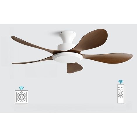 Ventilateur plafond sans lampe 102 cm, pales ABS, moteur silencieux réversible, 5 palesinterrupteur mural + télécommandeNoyer blanc (1/2)