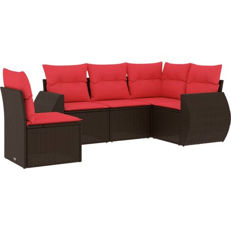 5-teiliges Gartensofa-Set mit Kissen, braun, Polyrattan vidaXL (1/5)