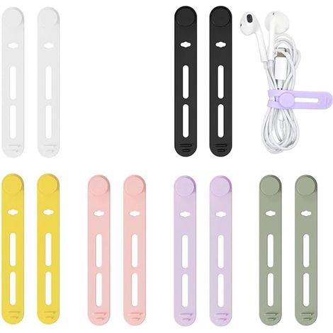 Cable Tie - Silicona Alimentaria - 8 x 1 2 Cm - Reutilizable - Para Cables De Telefonos Cargadores Auriculares Y Computadoras - 12 Unidades (1/5)