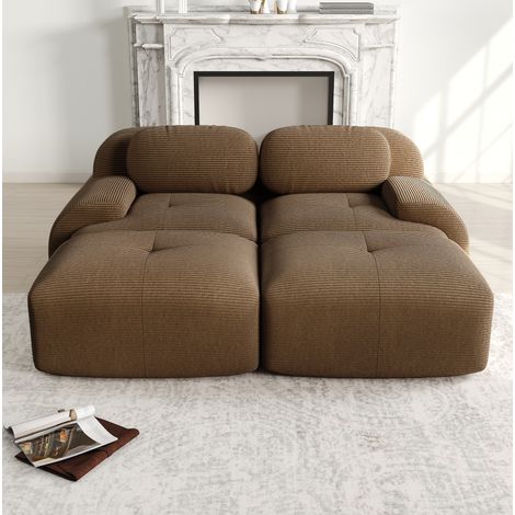 Sofá esquinero modular 208/178/75 cm de pana marrón, sin montaje y con diseño ergonómico (1/5)